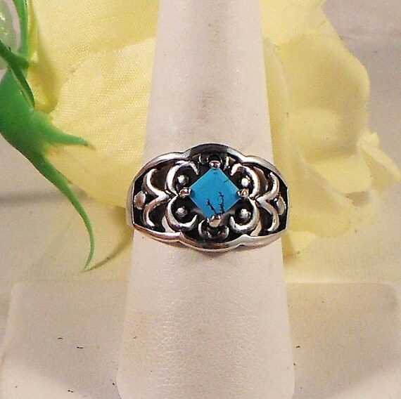 Sterling Silver Ring With Simulated Turquoise US … - image 2