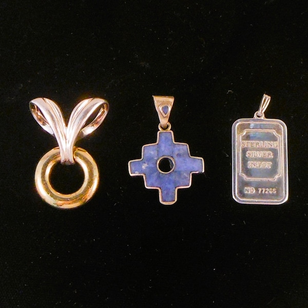 Your Choice of Sterling Silver Pendants - Silver & Gold Slide, Lapis Inlay in 950 Silver, Sterling Silver "Ingot" - Gift for Her