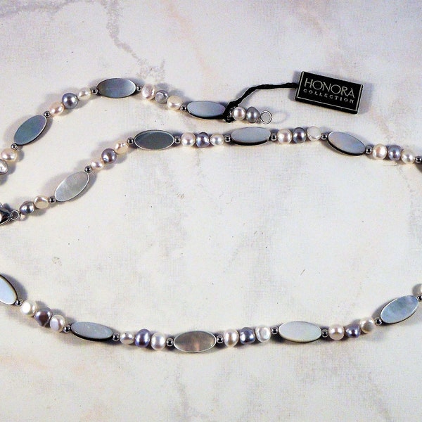 Honora Collection New Old Stock Pearl & Mother of Pearl Necklace 24" Long - Sterling Silver Clasp - Great Gift for Her