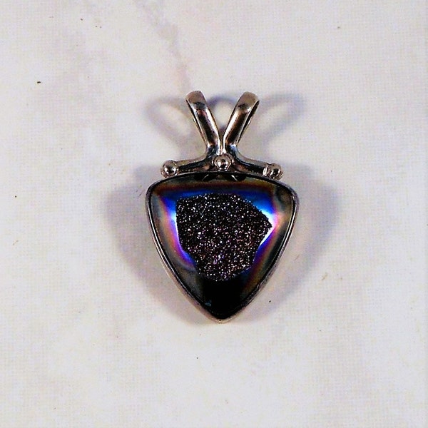 Sterling Silver Mystic Druzy Pendant Made by SAJEN -  Beautiful Deep Purple Iridescent Color - Free Shipping Within the USA