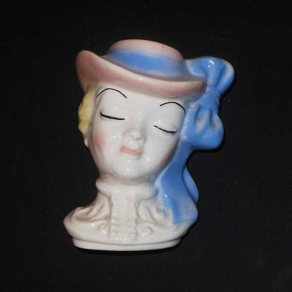 Vintage Lady Head Vase - 6" Tall - Lady in Victorian Outfit With Ribboned Hat - Perfect for Flowers or Makeup Brushes and Such