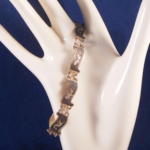 Vintage Sterling Silver Niello Siam Bracelet - 8 Panels Showing Thailand Lady Dancing - Signed SIAM STERLING