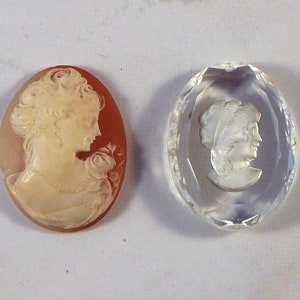 Lot of 2 Cameos for Jewelry Making Projects - One in Resin, One in Glass