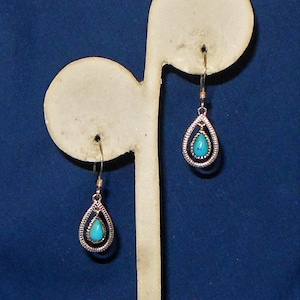 Sterling Silver Dangle Earrings With Simulated Turquoise  - Teardrop Shape - Gift for Her