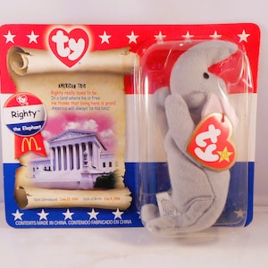 Ty Beanie Baby &quot;RIGHTY&quot; The Elephant In Original Packaging Manufactured by McDonald&#39;s Corp - Collectible Beanie Baby