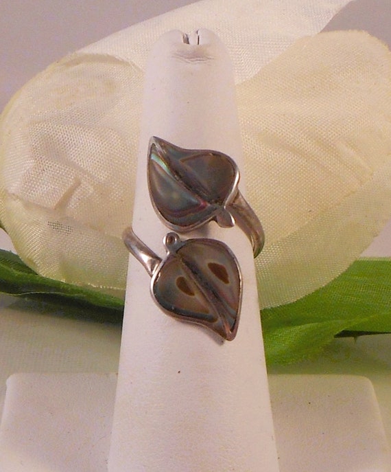 Sterling Silver Abalone Inlaid Wrap Ring Size 6 1… - image 3