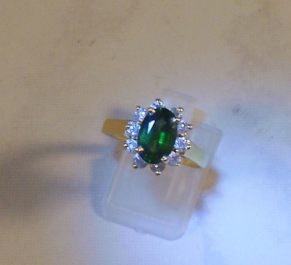 18kt Gold Halo Ring With Rare Natural Chrome Tourmaline & - Etsy