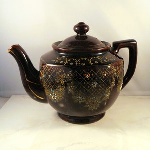 Vintage Teapot Moriage Enamel Hand Painted Redware Made in Japan - Minor Damage to Spout