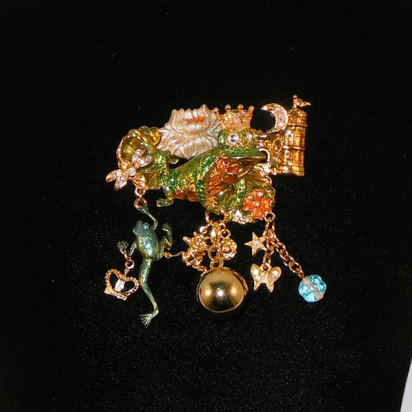 Retired Kirks Folly Frog Prince Pin - Beautiful Enough to Kiss - Whimsical Colorful Designer Jewelry