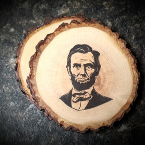 Abe Lincoln Handgefertigtes rustikales Untersetzer-Set, amerikanische Altholzscheiben, amerikanisch hergestellt