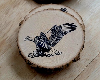 Bald Eagle Handcrafted Rustic Coaster Set, American Reclaimed Wood Slices, American Made