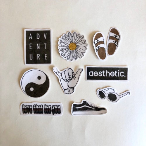 white and black aesthetic waterproof stickers pack of 9 etsy