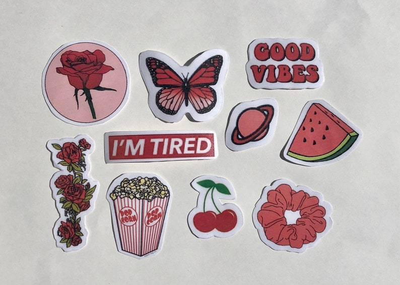 red aesthetic waterproof stickers image 1