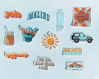 summer vibes waterproof sticker pack / beachy stickers, Vsco stickers, MacBook decal, aesthetic sticker pack, best friend gift, Hydro flask