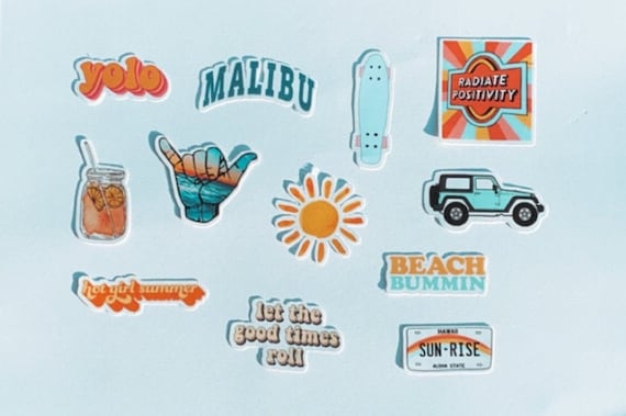 Summer Vibes Waterproof Sticker Pack / Beachy Stickers, Vsco