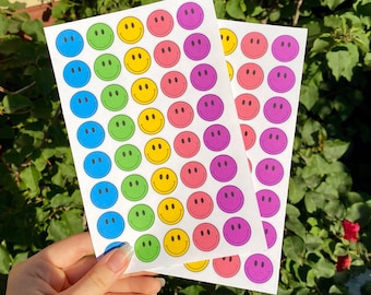 vibrant smiley face sticker sheets *40 per sheet* / smiley sticker sheet, aesthetic stickers, bujo sticker sheet, smiley face, indie sticker