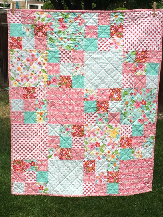 Baby Girl Quilt Pink White Green Yellow Toddler Quilt | Etsy