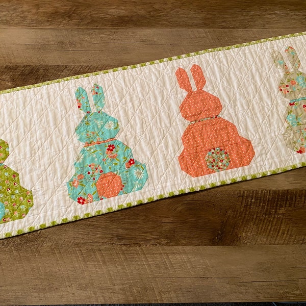Table Runner, Blue, Gray, Green, Peach, Spring, Easter, Table Topper, Bunny, Rabbit, Quilted, Handmade