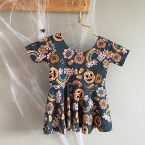 Girl Halloween Pumpkin Outfit Long Sleeve Peplum Shirt Top Bell