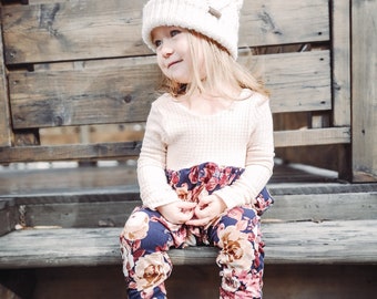 Autumn Floral Harem Romper: Waffle Knit Top, Baby Girl Clothes