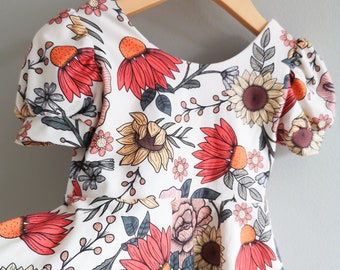 Floral peplum shirt, puff sleeves top, girls clothing