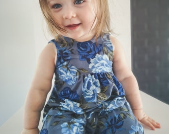 Blue floral harem Romper, girls clothing, toddler style, floral romper, baby clothes