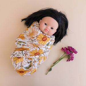 Manta de muñeca, manta floral de muselina de bambú, manta pequeña para muñecas