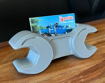 Wrench Business Card Holder - Auto Mechanic, Technician, Plumber, Desk Shop - Silver