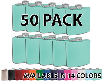 50 Pack Blank 6oz Stainless Steel Hip Flasks: Bulk Laser Engravable, White Gift Box