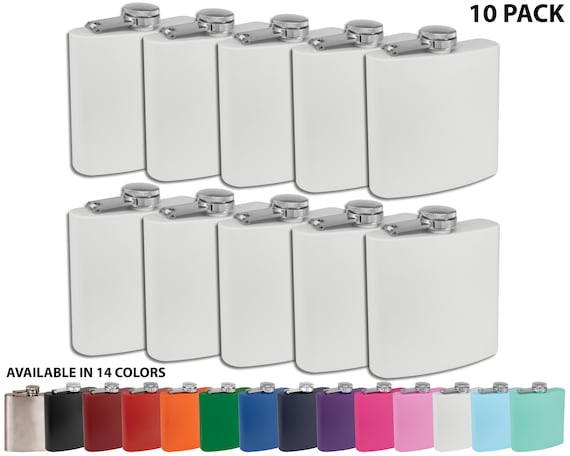 Wholesale 10 Pack Blank 6oz Powder Coated Stainless Steel White Hip Flask  Bulk Laser Engravable White Gift Box Wedding Party 