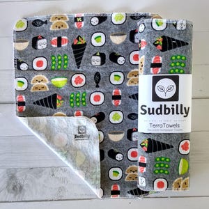 Sushi Print Reusable Flannel Towels: Eco-Friendly Kitchen Unpaper Towels