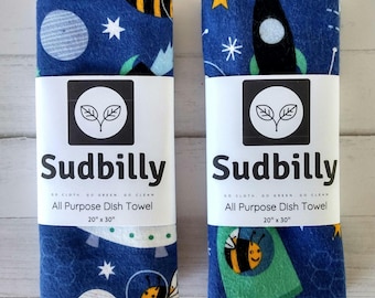 Space Bees / 100% Cotton Flannel All Purpose Dish Towel