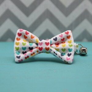 Cat Bow Tie Collar - Rainbow Hearts - Breakaway w/ Bell