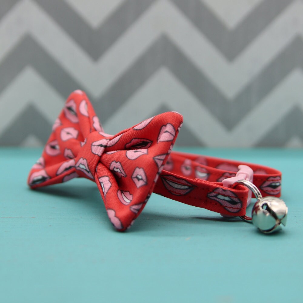 Cat Bow Tie Collar Lips Breakaway W/ Bell Etsy