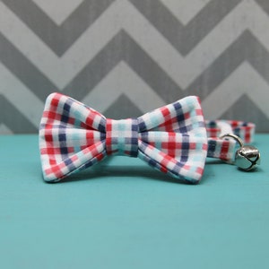 Cat Bow Tie Collar - Dad&#39;s Plaid - Breakaway w/ Bell