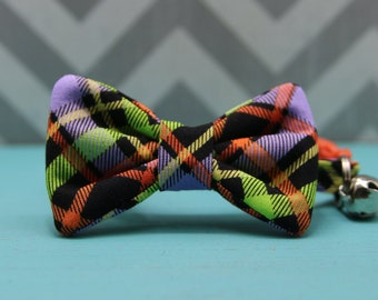 Cat Bow Tie Collar - Halloween Bold Plaid - Breakaway w/ Bell