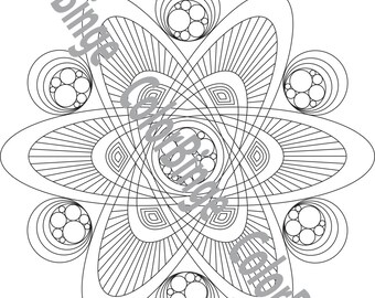 SpaceFlower 6 - página para colorear para adultos, arte lineal imprimible, descarga instantánea en PDF