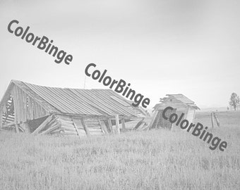 Granero de Color el oeste Rural, carcachas, Junkers y Jalopies - página para colorear de escala de grises para adultos