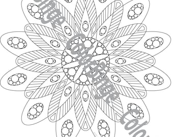 SpaceFlower 3 - página para colorear para adultos, arte lineal imprimible, descarga instantánea en PDF