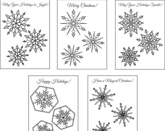 ¡Está nevando! - Juego de 5 tarjetas navideñas para colorear - Una manualidad navideña coloreable para todas las edades