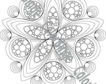 SpaceFlower 2 - página para colorear para adultos, arte lineal imprimible, descarga instantánea en PDF