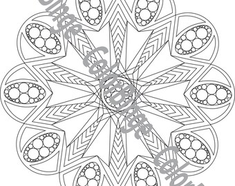 SpaceFlower 5 - página para colorear para adultos, arte lineal imprimible, descarga instantánea en PDF