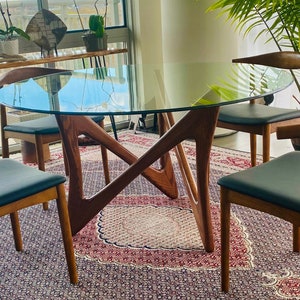 Tribeca Dine - Handcrafted Mid Century Modern Design Dining Table Contemporary Unique Table Wood Base ***Free Shipping***