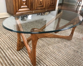 Kalkaska - Handcrafted Contemporary, Mid-Century Modern Design Coffee Table Wood Base (Kidney Shaped, Oval, Rectangular)