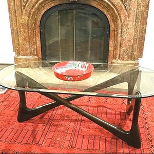 Prism 34 - Handcrafted Mid Century Modern Design Unique Coffee Table Wood Base (Kidney Shaped, Oval, Rectangular)