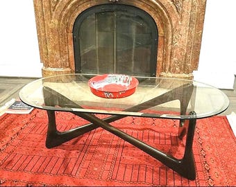 Prism 34 - Handcrafted Mid Century Modern Design Unique Coffee Table Wood Base (Kidney Shaped, Oval, Rectangular)