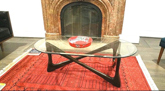 Prism 34 - Handcrafted Mid Century Modern Design Unique Coffee Table Wood Base (Kidney Shaped, Oval, Rectangular)