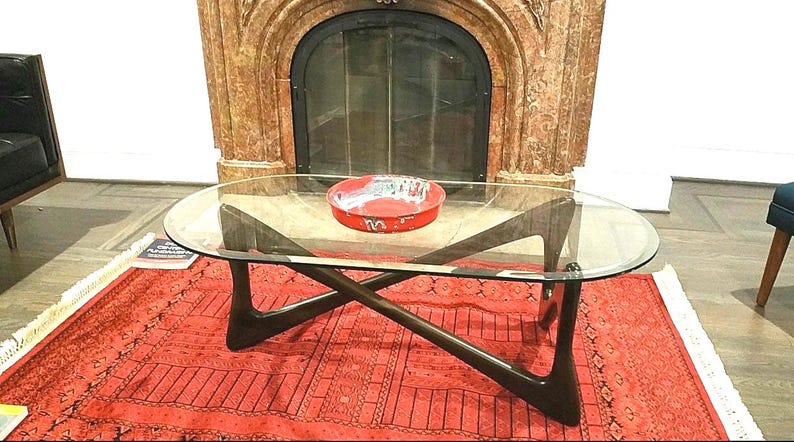 Prism 34 - Handcrafted Mid Century Modern Design Unique Coffee Table Wood Base (Kidney Shaped, Oval, Rectangular) image 1