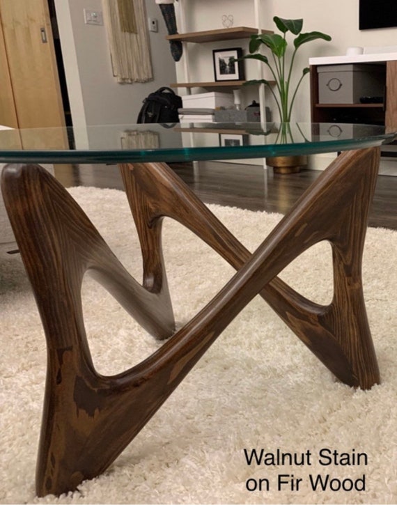 Glass coffee table with wood base deals