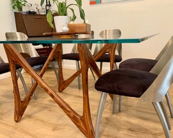 Boxy Dine - Handcrafted Contemporary Mid-Century Modern Dining Table Wood Base  ( Walnut or  Cherry wood)  (Square, Round top)